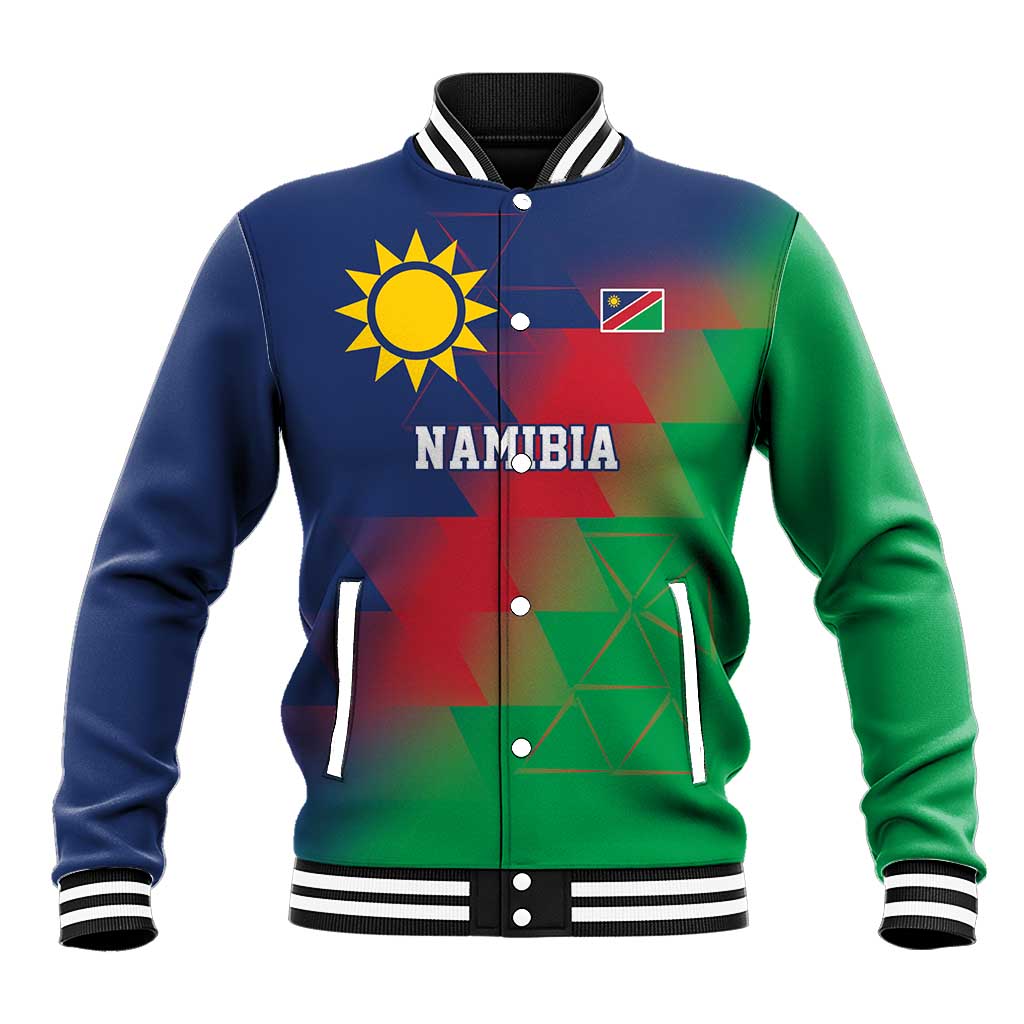 Custom Cricket African Namibia Baseball Jacket Namibian Gold Sun Flag Motif - African Pride