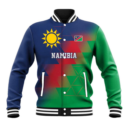 Custom Cricket African Namibia Baseball Jacket Namibian Gold Sun Flag Motif - African Pride