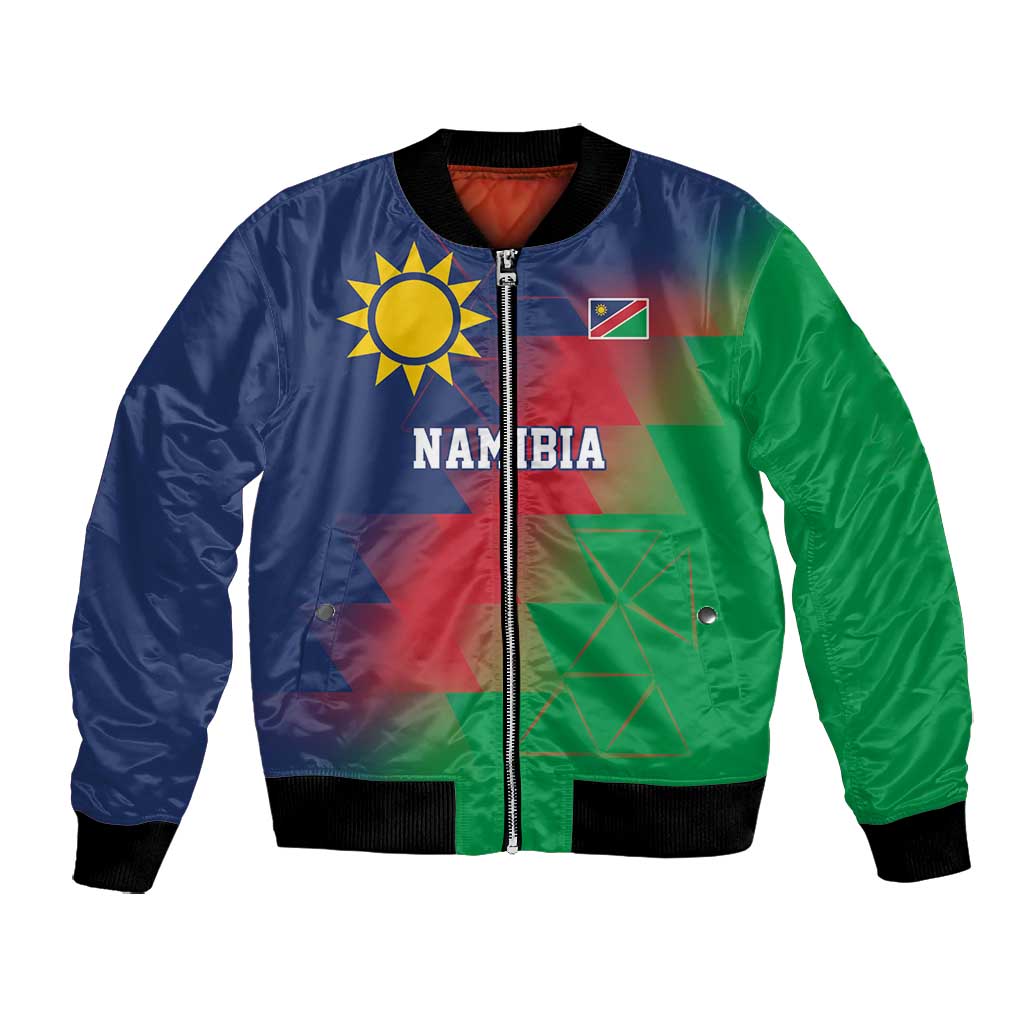 Custom Cricket African Namibia Bomber Jacket Namibian Gold Sun Flag Motif - African Pride