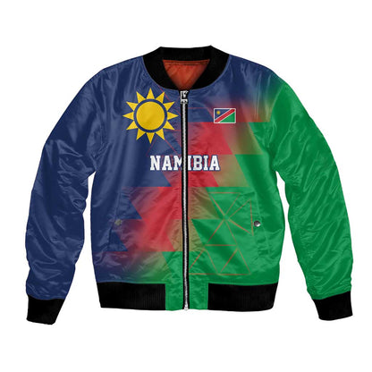 Custom Cricket African Namibia Bomber Jacket Namibian Gold Sun Flag Motif - African Pride