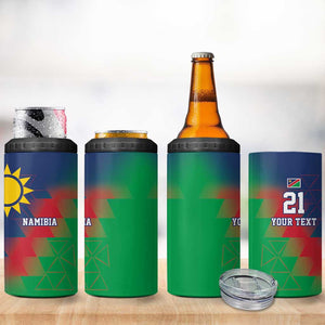 Custom Cricket African Namibia 4 in 1 Can Cooler Tumbler Namibian Gold Sun Flag Motif - African Pride