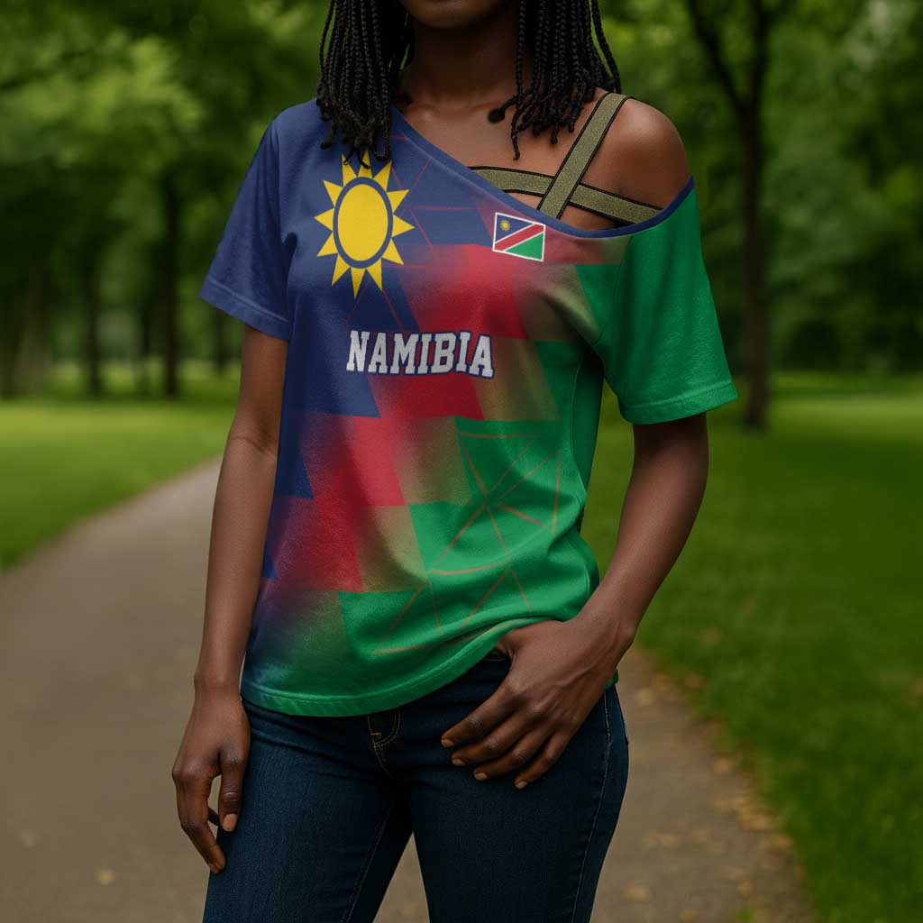 Custom Cricket African Namibia Cross Shoulder Shirt Namibian Gold Sun Flag Motif