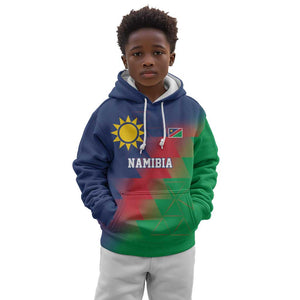 Custom Cricket African Namibia Kid Hoodie Namibian Gold Sun Flag Motif - African Pride