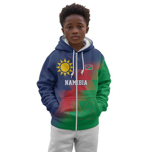 Custom Cricket African Namibia Kid Hoodie Namibian Gold Sun Flag Motif - African Pride