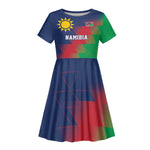 Custom Cricket African Namibia Kid Short Sleeve Dress Namibian Gold Sun Flag Motif - African Pride