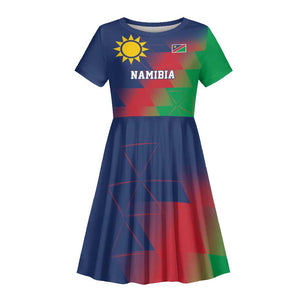 Custom Cricket African Namibia Kid Short Sleeve Dress Namibian Gold Sun Flag Motif - African Pride