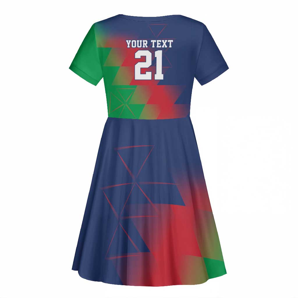 Custom Cricket African Namibia Kid Short Sleeve Dress Namibian Gold Sun Flag Motif - African Pride