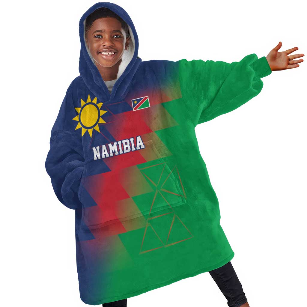 Custom Cricket African Namibia Kid Wearable Blanket Hoodie Namibian Gold Sun Flag Motif - African Pride
