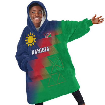 Custom Cricket African Namibia Kid Wearable Blanket Hoodie Namibian Gold Sun Flag Motif - African Pride