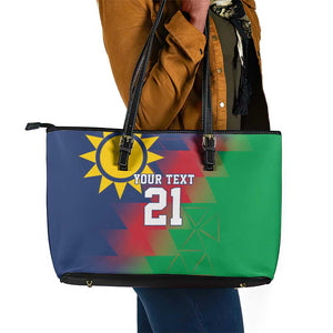 Custom Cricket African Namibia Leather Tote Bag Namibian Gold Sun Flag Motif - African Pride