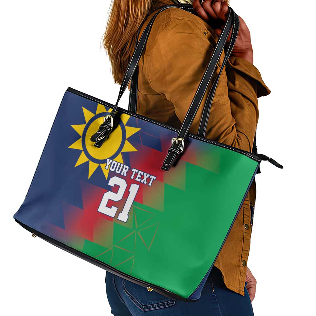 Custom Cricket African Namibia Leather Tote Bag Namibian Gold Sun Flag Motif - African Pride