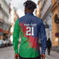 Custom Cricket African Namibia Long Sleeve Button Shirt Namibian Gold Sun Flag Motif - African Pride
