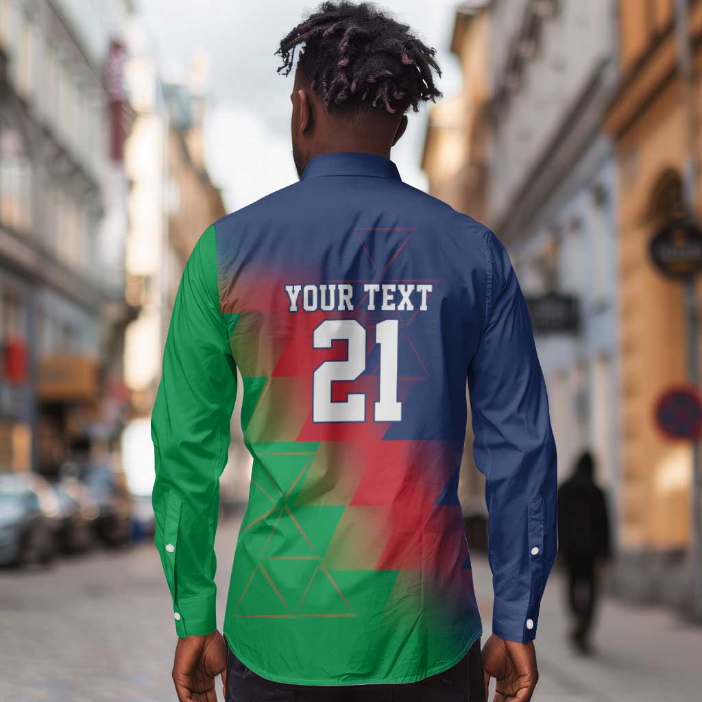 Custom Cricket African Namibia Long Sleeve Button Shirt Namibian Gold Sun Flag Motif - African Pride