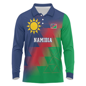 Custom Cricket African Namibia Long Sleeve Polo Shirt Namibian Gold Sun Flag Motif - African Pride