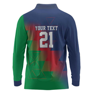 Custom Cricket African Namibia Long Sleeve Polo Shirt Namibian Gold Sun Flag Motif - African Pride