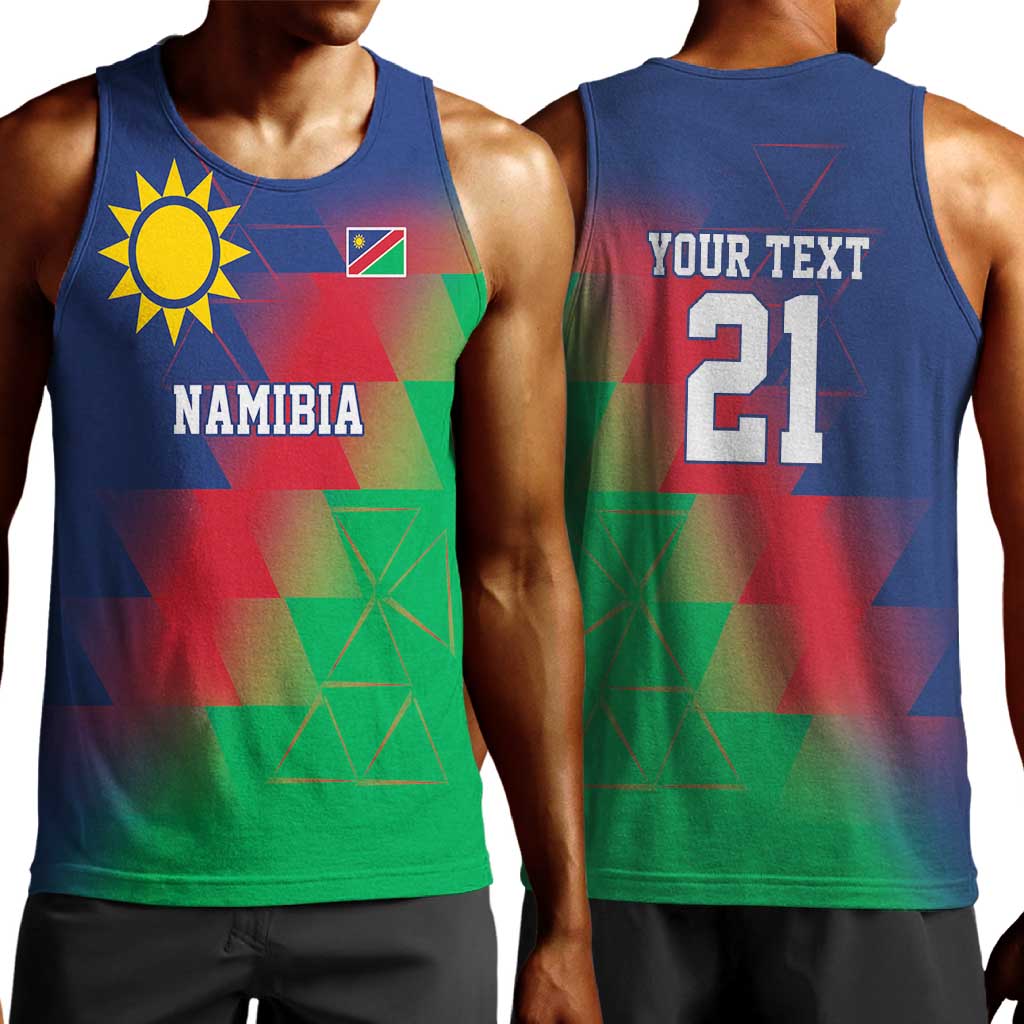 Custom Cricket African Namibia Men Tank Top Namibian Gold Sun Flag Motif - African Pride