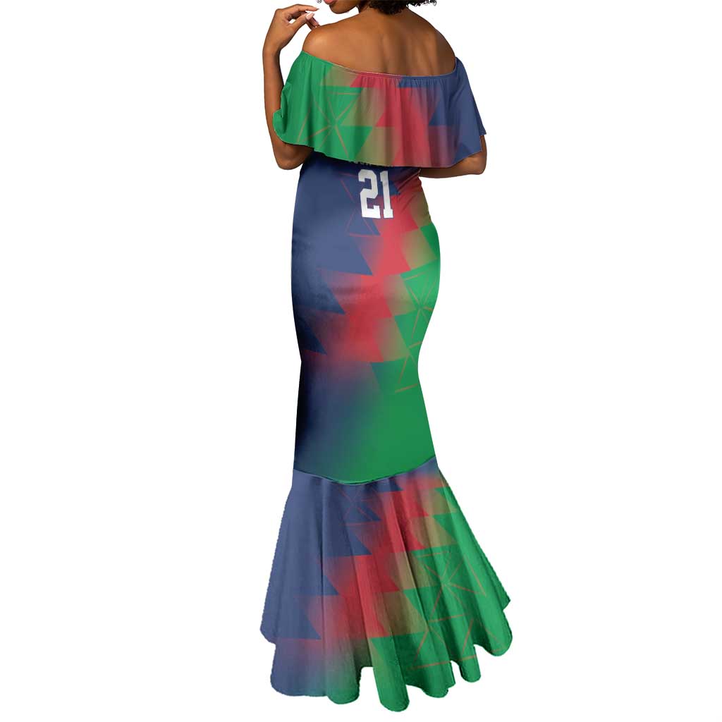 Custom Cricket African Namibia Mermaid Dress Namibian Gold Sun Flag Motif - African Pride