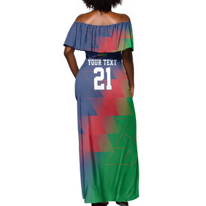Custom Cricket African Namibia Off Shoulder Maxi Dress Namibian Gold Sun Flag Motif - African Pride
