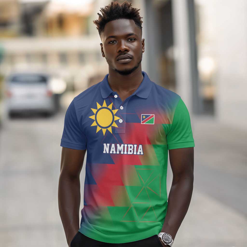 Custom Cricket African Namibia Polo Shirt Namibian Gold Sun Flag Motif - African Pride
