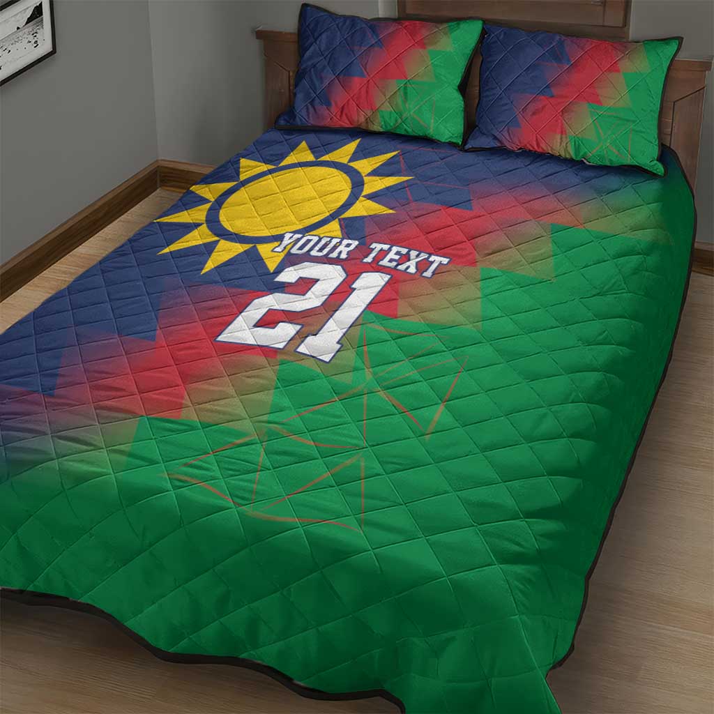 Custom Cricket African Namibia Quilt Bed Set Namibian Gold Sun Flag Motif - African Pride