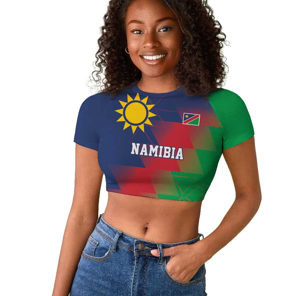 Custom Cricket African Namibia Raglan Cropped T shirt Namibian Gold Sun Flag Motif - African Pride