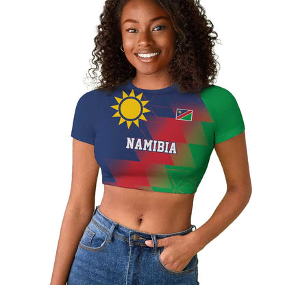 Custom Cricket African Namibia Raglan Cropped T shirt Namibian Gold Sun Flag Motif - African Pride