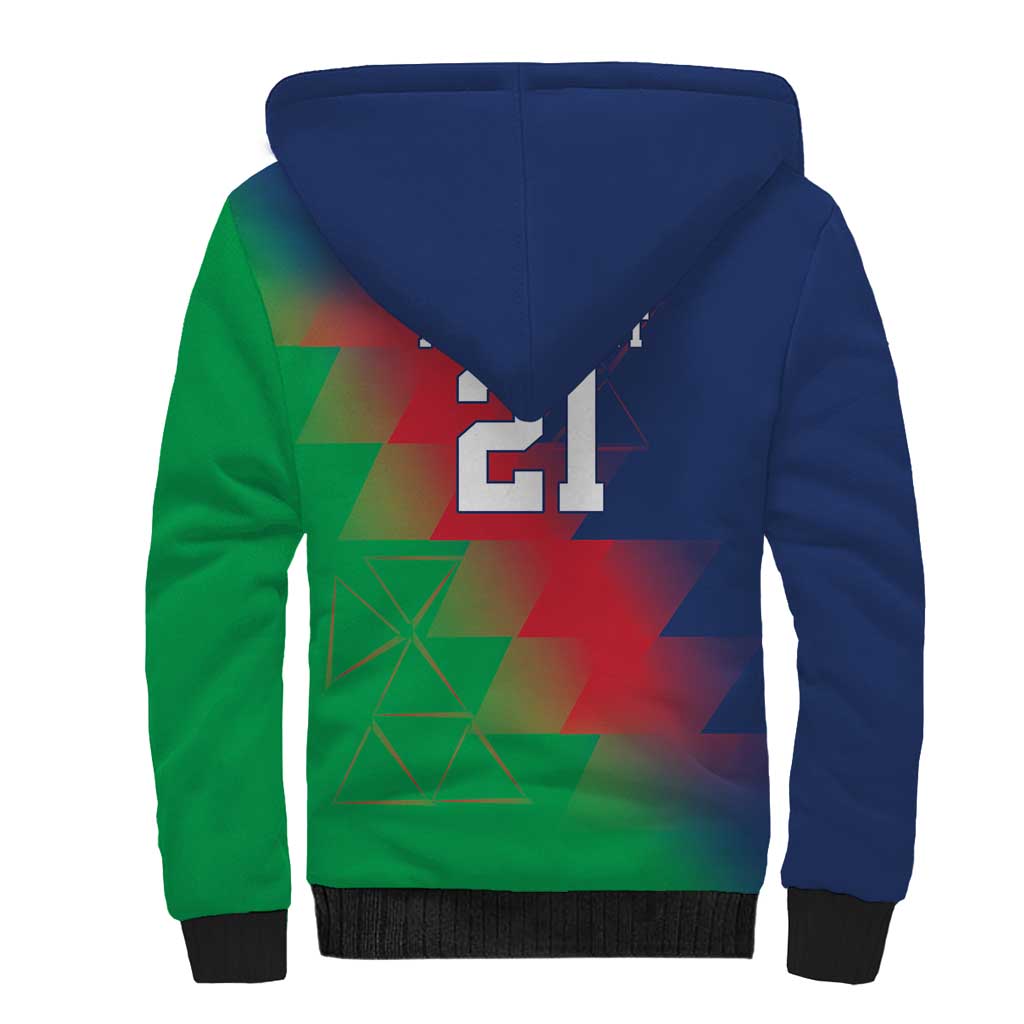 Custom Cricket African Namibia Sherpa Hoodie Namibian Gold Sun Flag Motif - African Pride