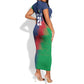 Custom Cricket African Namibia Short Sleeve Bodycon Dress Namibian Gold Sun Flag Motif - African Pride