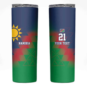 Custom Cricket African Namibia Skinny Tumbler Namibian Gold Sun Flag Motif - African Pride