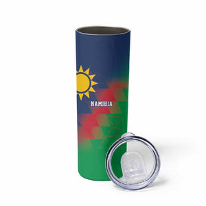 Custom Cricket African Namibia Skinny Tumbler Namibian Gold Sun Flag Motif - African Pride