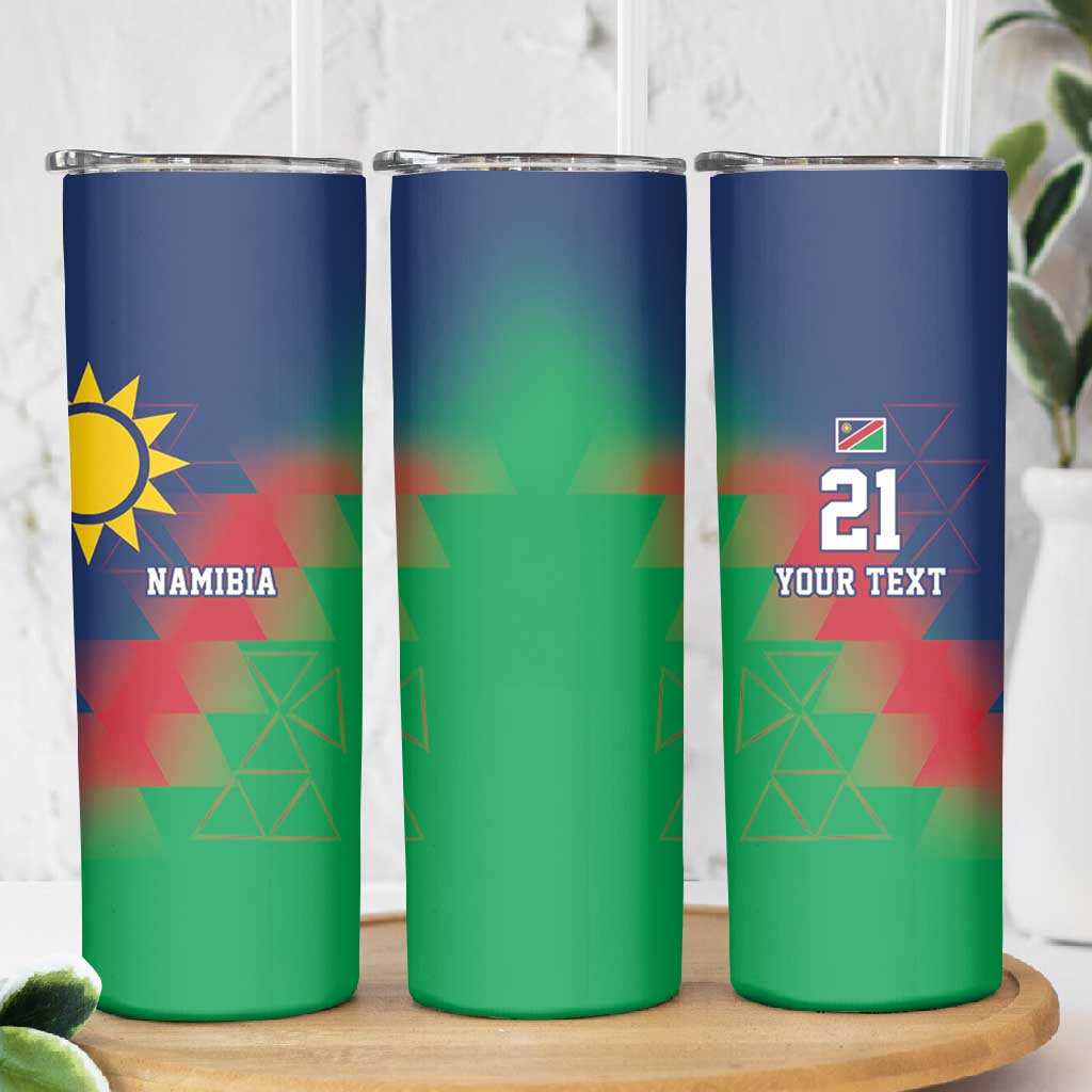 Custom Cricket African Namibia Skinny Tumbler Namibian Gold Sun Flag Motif - African Pride
