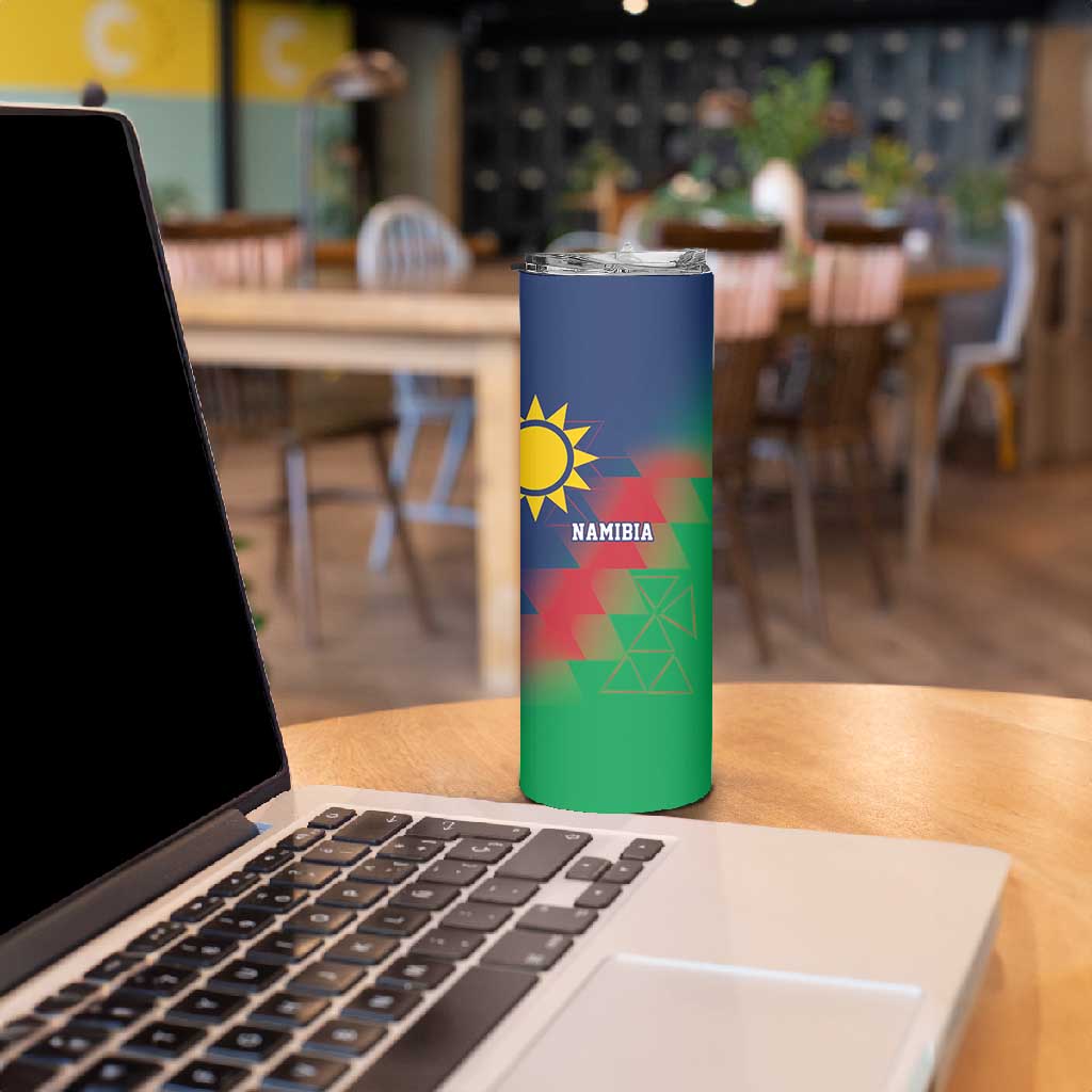 Custom Cricket African Namibia Skinny Tumbler Namibian Gold Sun Flag Motif - African Pride