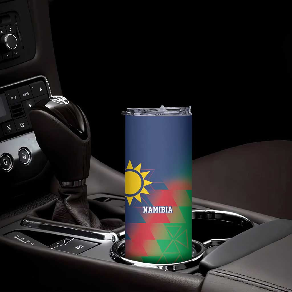 Custom Cricket African Namibia Skinny Tumbler Namibian Gold Sun Flag Motif - African Pride