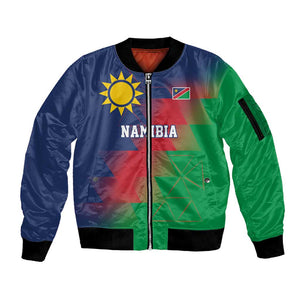 Custom Cricket African Namibia Sleeve Zip Bomber Jacket Namibian Gold Sun Flag Motif - African Pride