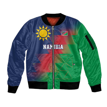 Custom Cricket African Namibia Sleeve Zip Bomber Jacket Namibian Gold Sun Flag Motif - African Pride