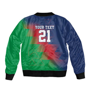 Custom Cricket African Namibia Sleeve Zip Bomber Jacket Namibian Gold Sun Flag Motif - African Pride