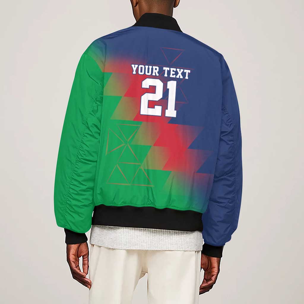 Custom Cricket African Namibia Sleeve Zip Bomber Jacket Namibian Gold Sun Flag Motif - African Pride