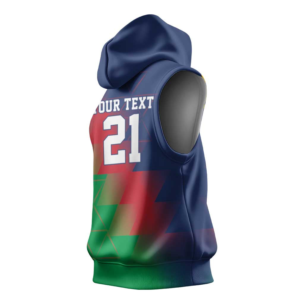 Custom Cricket African Namibia Sleeveless Hoodie Namibian Gold Sun Flag Motif - African Pride