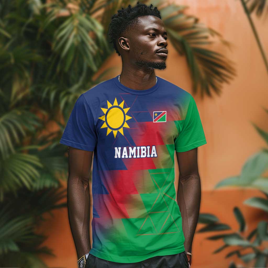 Custom Cricket African Namibia T shirt Namibian Gold Sun Flag Motif - African Pride
