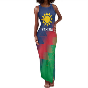 Custom Cricket African Namibia Tank Maxi Dress Namibian Gold Sun Flag Motif - African Pride