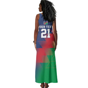 Custom Cricket African Namibia Tank Maxi Dress Namibian Gold Sun Flag Motif - African Pride