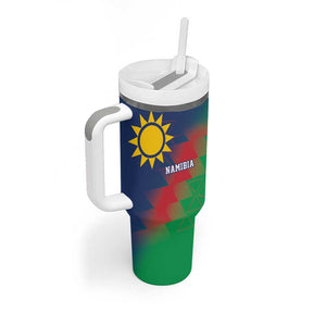 Custom Cricket African Namibia Tumbler With Handle Namibian Gold Sun Flag Motif - African Pride