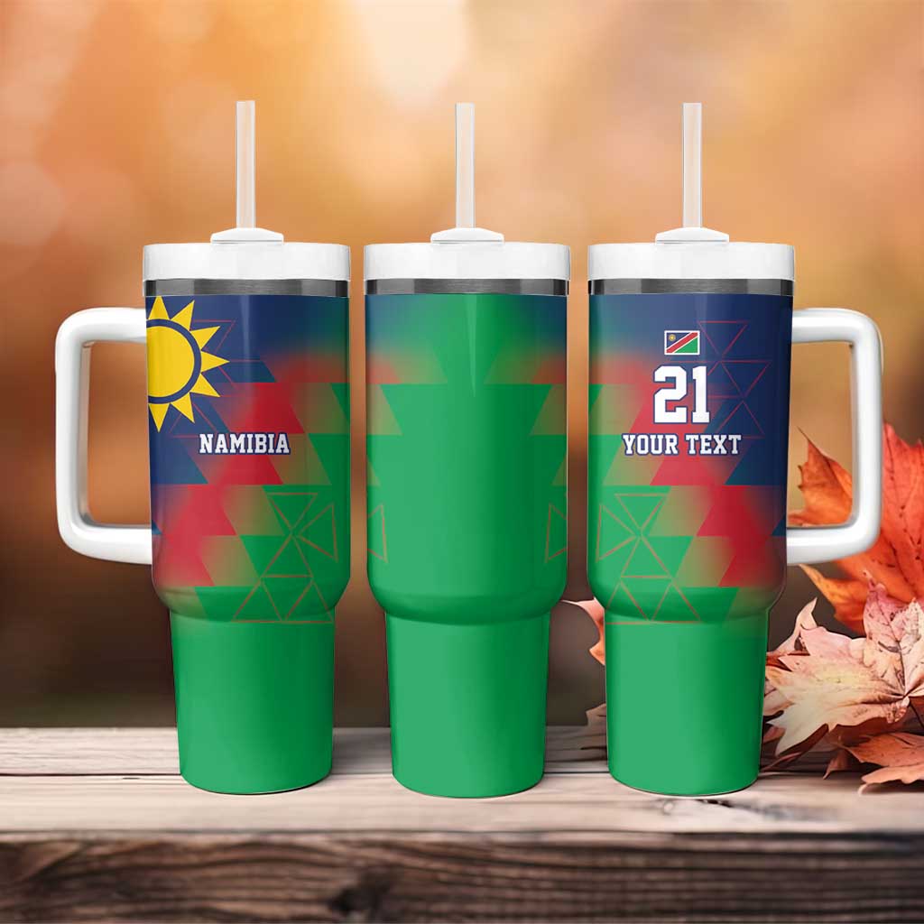 Custom Cricket African Namibia Tumbler With Handle Namibian Gold Sun Flag Motif - African Pride