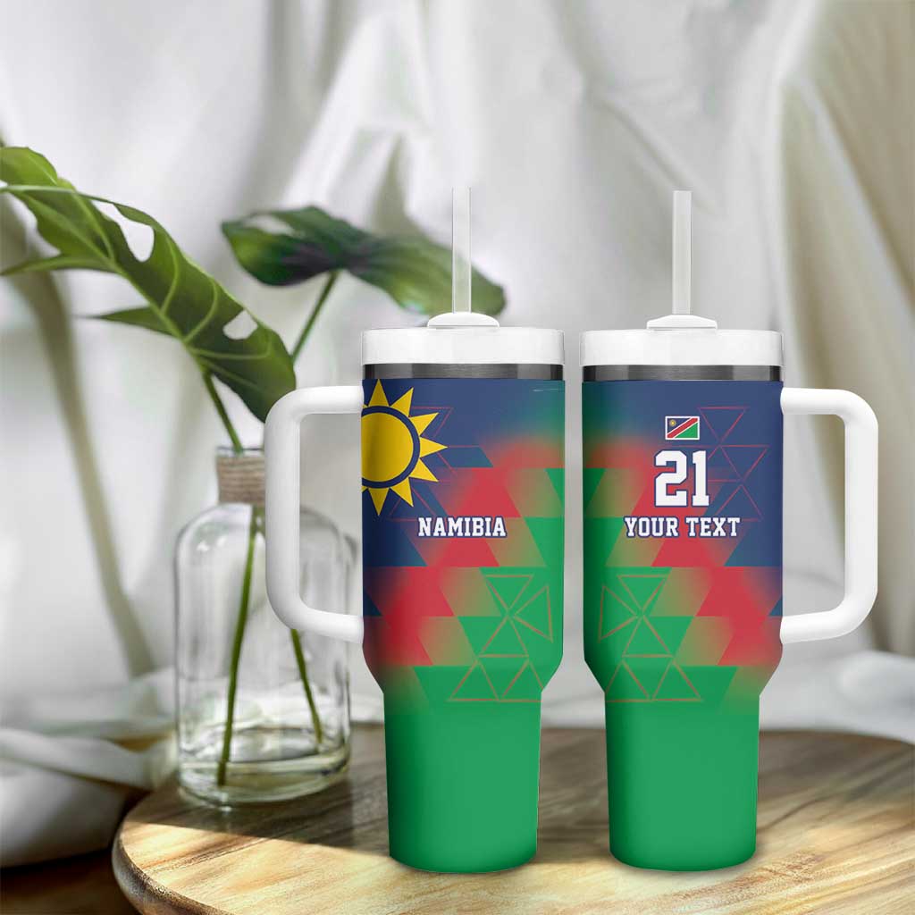 Custom Cricket African Namibia Tumbler With Handle Namibian Gold Sun Flag Motif - African Pride