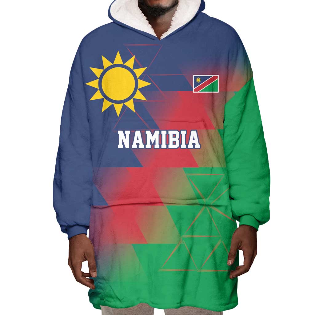Custom Cricket African Namibia Wearable Blanket Hoodie Namibian Gold Sun Flag Motif - African Pride