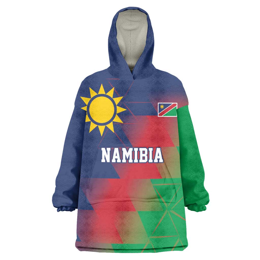 Custom Cricket African Namibia Wearable Blanket Hoodie Namibian Gold Sun Flag Motif - African Pride