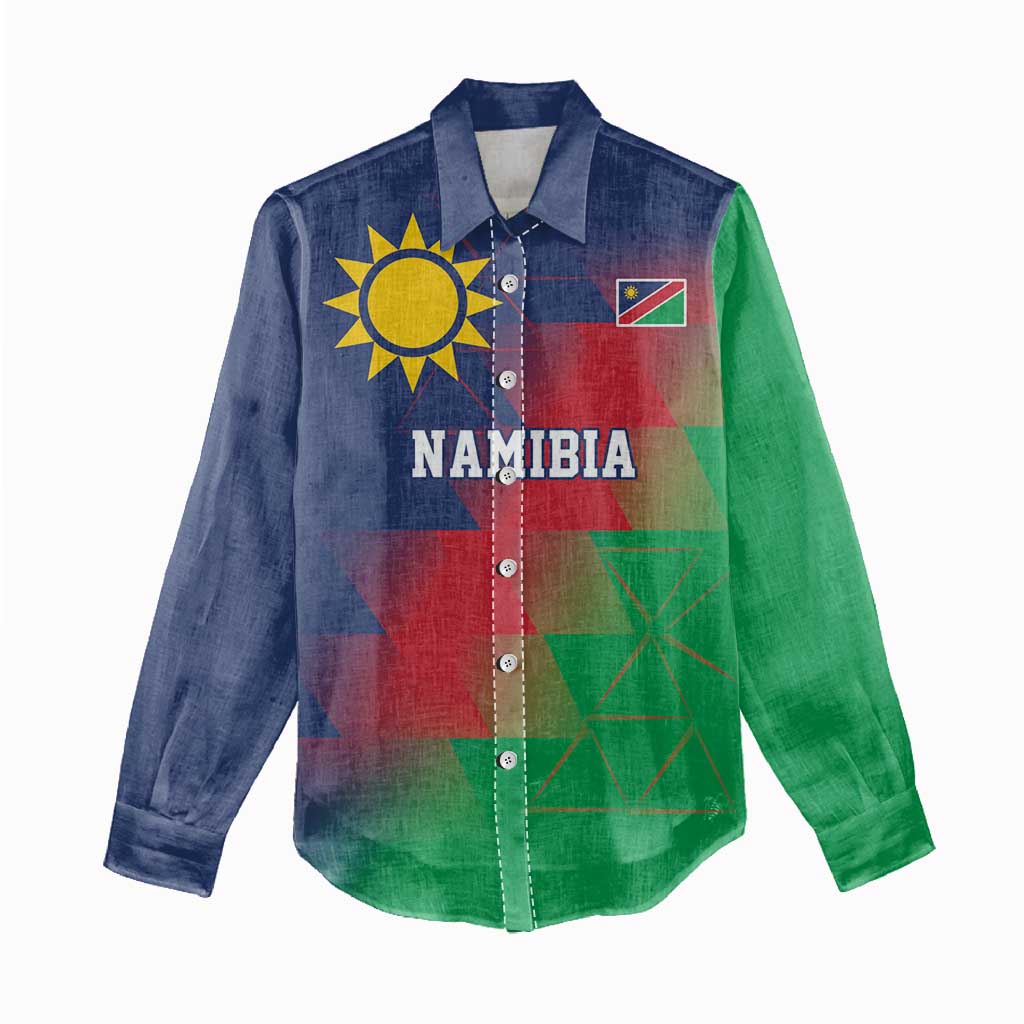 Custom Cricket African Namibia Women Casual Shirt Namibian Gold Sun Flag Motif - African Pride