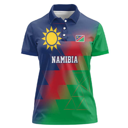 Custom Cricket African Namibia Women Polo Shirt Namibian Gold Sun Flag Motif - African Pride