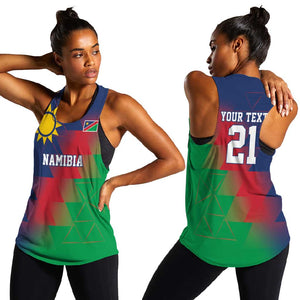 Custom Cricket African Namibia Women Racerback Tank Namibian Gold Sun Flag Motif - African Pride