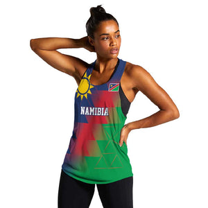 Custom Cricket African Namibia Women Racerback Tank Namibian Gold Sun Flag Motif - African Pride
